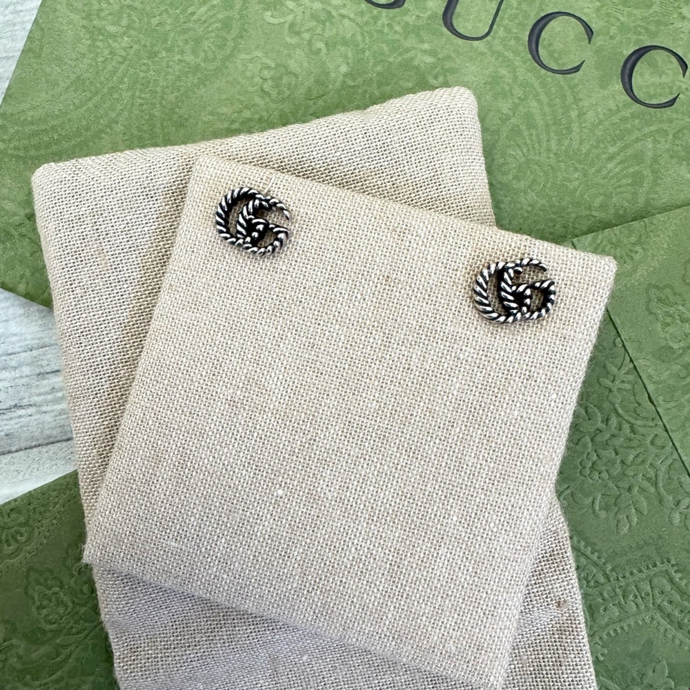 Gucci Mini Sterling Silver Torchon Double G Stud Earrings - Picture 2 of 9